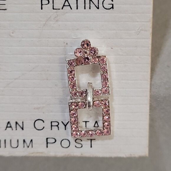 Vintage Charlestone Silver Tone Pink Austrian Crystal Titanium Post Earrings - Picture 8 of 9
